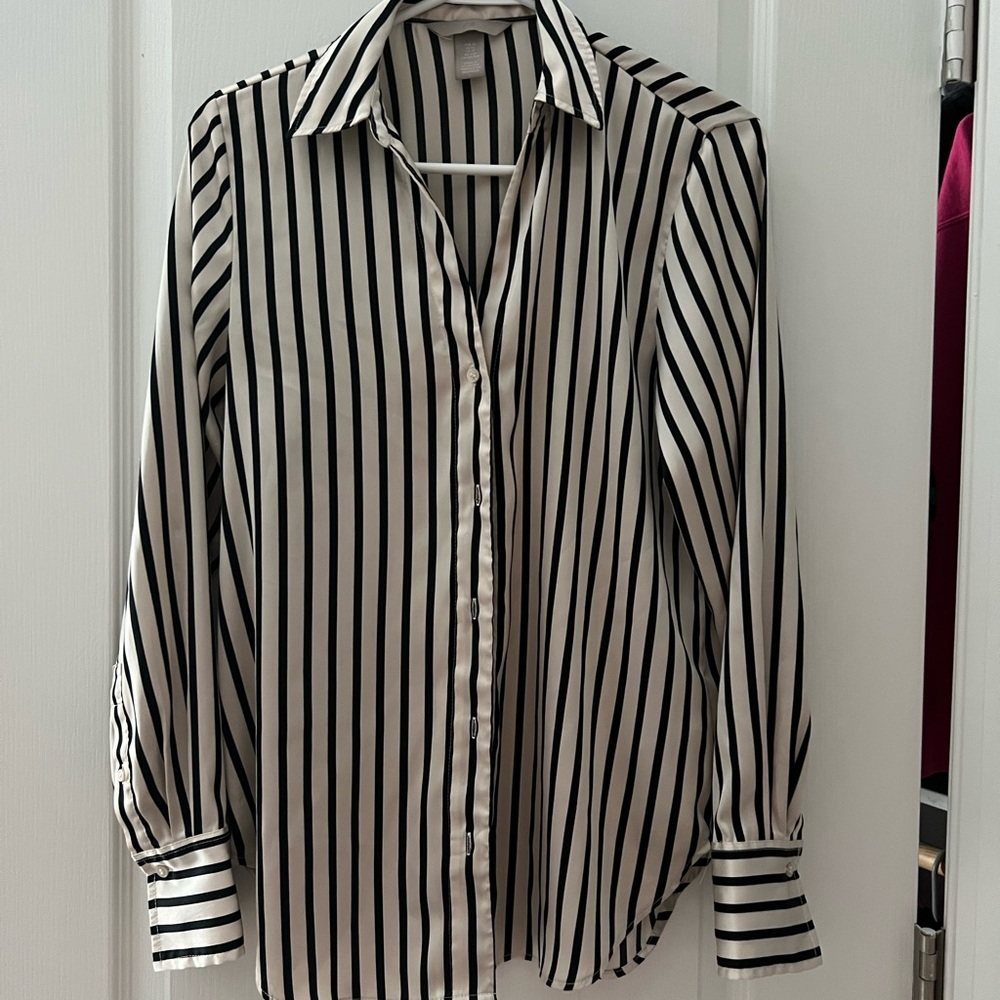 Black and White Striped Button-Up Shirt